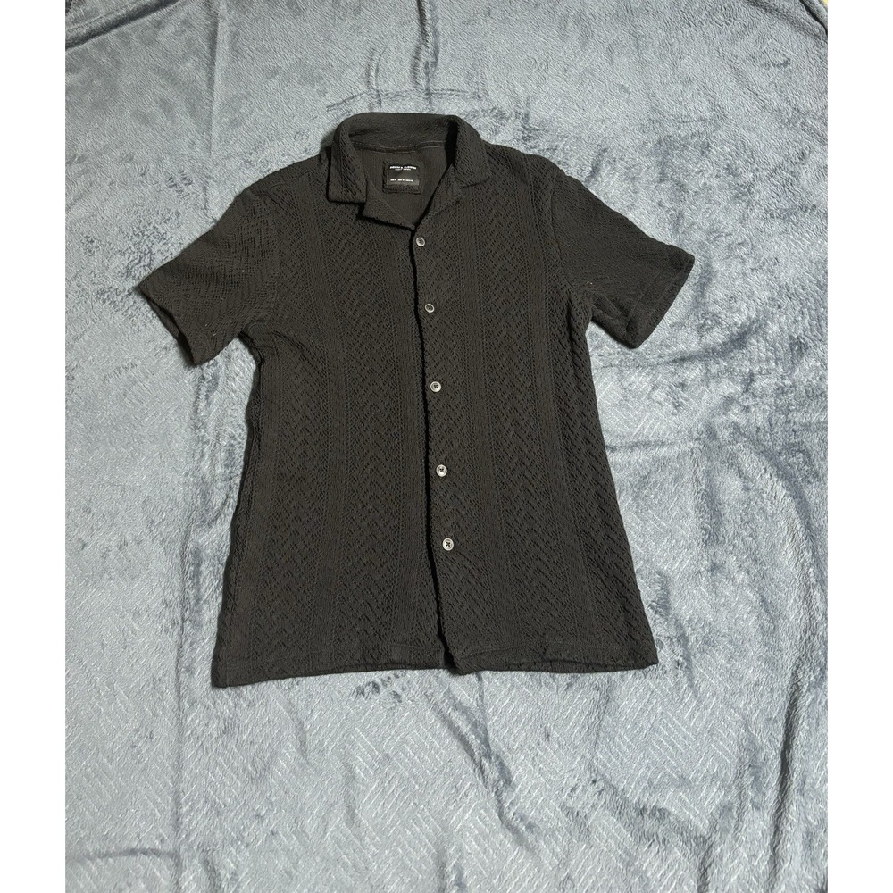 Denim‎ & Flower Black Knit Short Sleeve Shirt Size M